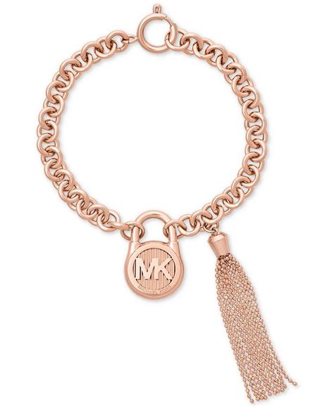 Michael Kors Tassel Rose Gold Tone Padlock Chain Link Bracelet